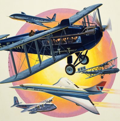Montage of Passenger Planes Including Concorde by Wilf (20th century) Hardy