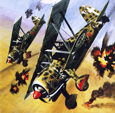 Two Fiat CR 42s by Wilf (20th century) Hardy