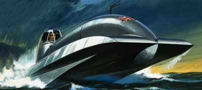 Unidentified jet powered boat by Wilf (20th century) Hardy