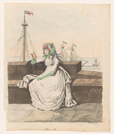 Woman Reading on a Quay, Sailing Ships in the Background by Wilhelm Arndt