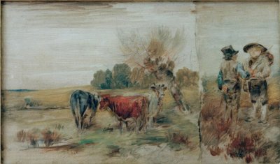 Double Image: Cows in the Pasture, Two Farmers in Conversation by Wilhelm Busch