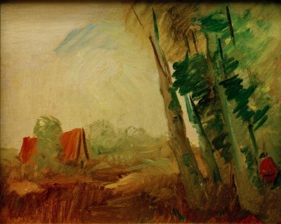 Red House in the Field in Front of Forest Edge on the Right by Wilhelm Busch