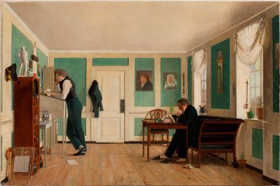 Interior from Amaliegade, Captain Carl Ludvig Bendz Standing and Dr. Jacob Christian Bendz Seated by Wilhelm Ferdinand Bendz