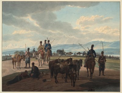 Russian Cossacks on March by Wilhelm Kobell Ritter von
