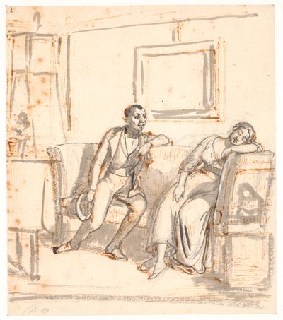 A Couple on a Sofa, the Girl Sleeping by Wilhelm Marstrand