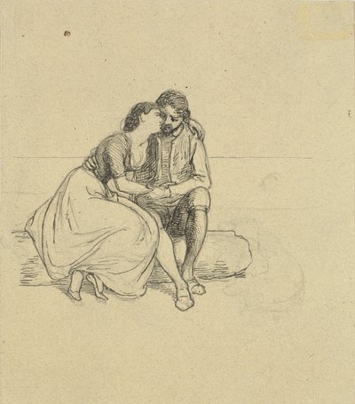 Couple in National Costumes Sitting on a Log by Wilhelm Marstrand