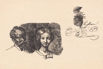 Study Sheet with Two Heads and a Writing Sample by Wilhelm Marstrand