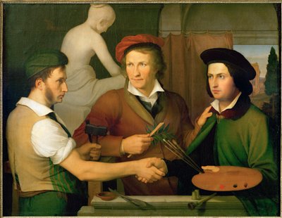 Self-Portrait of Schadow with His Brother Rudolf and the Sculptor Bertel Thorvaldsen by Wilhelm Schadow