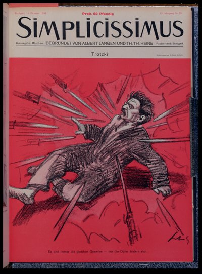 Caricature of Leon Trotsky under attack, from 