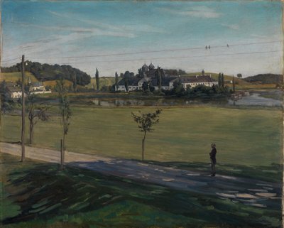 Landscape near Kloster Seeon with Telegraph Pole by Wilhelm Trübner