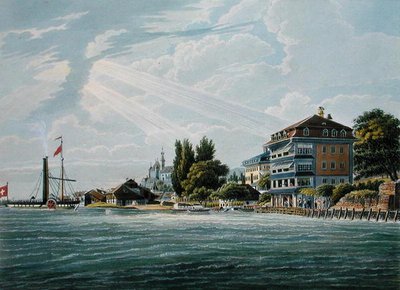 Bellevue Hotel and Pension on the Lac de Thoune, engraved by Bodmer by Wilhelm Ulrich Oppermann