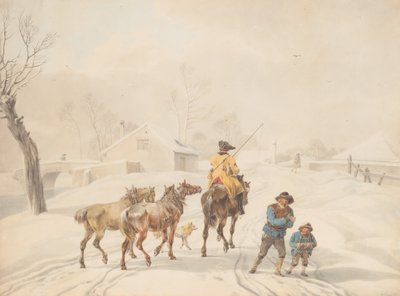 Postilion on Horse in a Winter Landscape by Wilhelm von Kobell