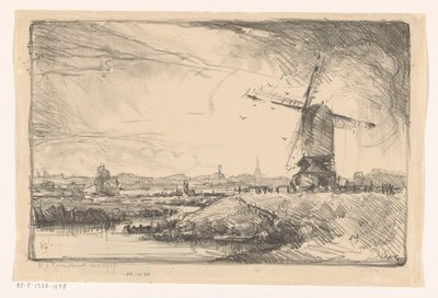 Landscape with Mill near Leiden by Willem Adrianus Grondhout (signed by artist)