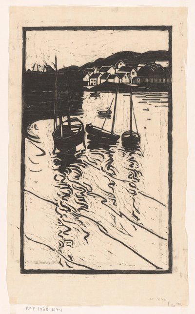 Moored Ships in the Harbor of Concarneau by Willem Adrianus Grondhout