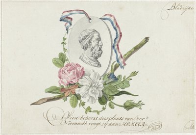 Vignette with Flowers, Portrait Medallion, and Ribbon by Willem Bilderdijk