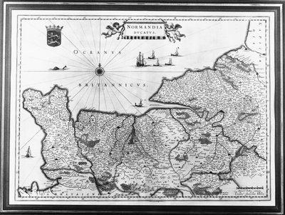 Map of Normandy after an illustration from Theatrum Orbis Terrarum sive Atlas Novus by Willem and Joan Blaeu, plate representing Normandia Ducatus by Willem Blaeu