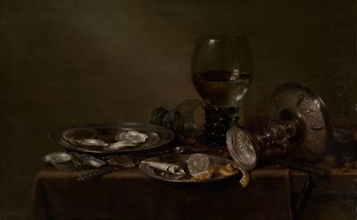 Still Life with Oysters, a Silver Tazza, and Glassware, 1635 by Willem Claesz. Heda