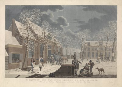 Snowy Landscape with Soldiers Talking to Civilians during the Siege of Naarden by Willem Hendrik Hoogkamer (attributed to)