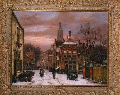 A Wintry Scene: A Dutch Street with Numerous Figures by Willem Koekkoek