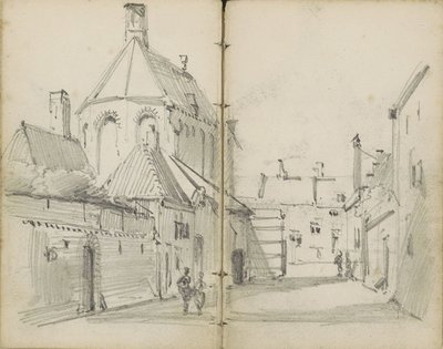 Village Street with a Church and Figures by Willem Koekkoek