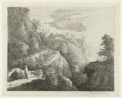 Mountain Landscape with Resting Figures by the Roadside by Willem Matthias Jan van Dielen