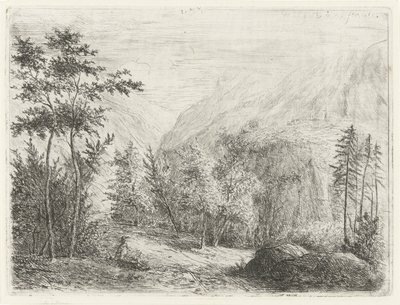 Mountain Landscape with Resting Figure along Road by Willem Matthias Jan van Dielen