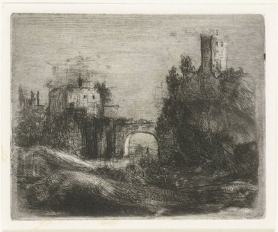 Southern Landscape with Gate and Tower on Rock by Willem Matthias Jan van Dielen