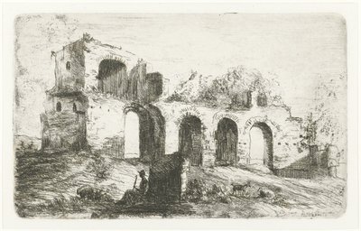 Southern Landscape with Ruin and Shepherd with Livestock by Willem Matthias Jan van Dielen