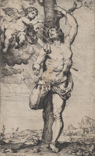 The Martyrdom of Saint Sebastian, with angels crowning him at upper left by Willem Panneels