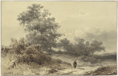 Landscape with Thicket and a Figure on a Country Road by Willem Roelofs (I)