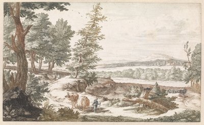 Landscape with Donkeys on a Road by Willem Swidde