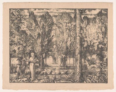 Woman and Ram in Walled Garden by Willem van Konijnenburg (signed by artist)