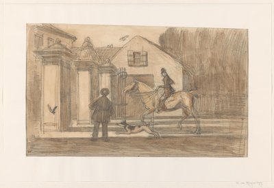 The Gate on the Scheveningseweg in The Hague; a Rider with Dog Passing by Willem van Konijnenburg