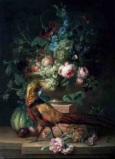 Still Life with Flowers and a Pheasant by Willem van Leen