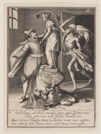Death with an Arrow About to Strike Man Down, from Allegory of the Misuse of Worldly Property by Willem van Swanenburgh