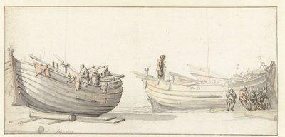Study of Two Fishing Boats with Figures by Willem van de Velde (II) (attributed to)