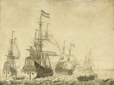 Seascape with Dutch Men-of-War including the Drenthe and the Prince Frederick-Henry, c.1670 by Willem van de Velde