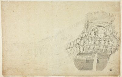 Partial Sketch of a Dutch Vessel Seen from Port Quarter by Willem van de Velde I