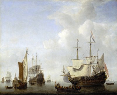 A Dutch Ship Coming to Anchor, Probably That of Prince Frederik Hendrik of Orange (1584-1647) by Willem van de Velde the Younger