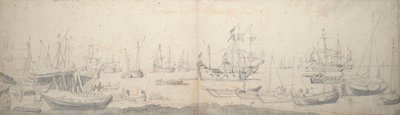 Weyschuits, a kaag and Dutch men-of-war in the Texel by Willem van de the Elder Velde