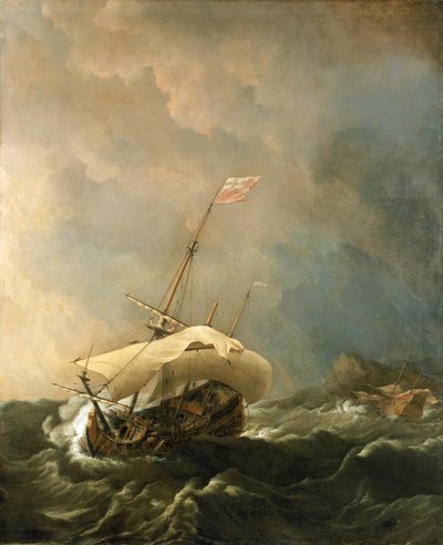 British Ship in a Stormy Wind, Trying to Escape from the Rocky Shore by Willem van de Velde the Younger