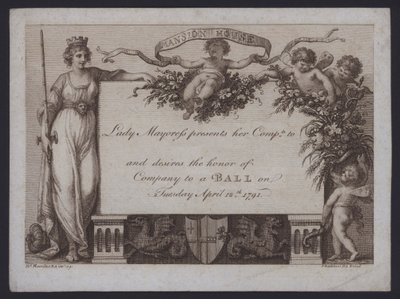 Invitation from the Lady Mayoress of London to a ball at the Mansion House by William (after) Hamilton