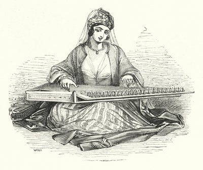 Lady playing on the Kanoon by William (after) Harvey