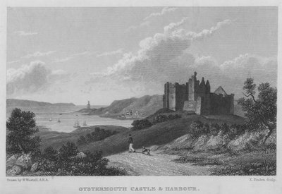 Oystermouth Castle and Harbour by William (after) Westall