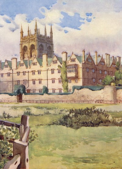 Merton College, in which Queen Henrietta Maria was lodged during the Civil War, showing a bastion of the old City Wall by William Ainsworth Wildman