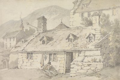 Stone Cottages in a Mountainous Landscape with a Figure in the Foreground by William Alexander