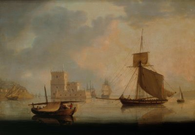 Naval Cutter by Belem Tower at the Mouth of the Tagus by William Anderson
