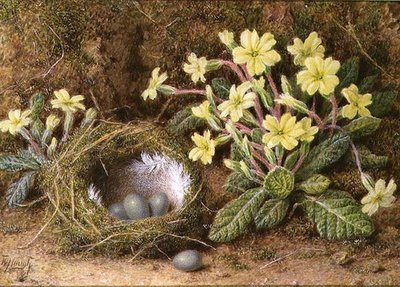 Still Life of Eggs in a Nest and Primroses by William B. Hough