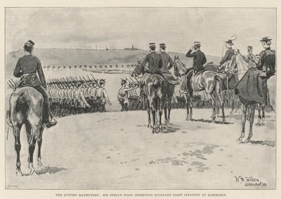 The Autumn Manoeuvres, Sir Evelyn Wood inspecting Highland Light Infantry at Aldershot by William Barnes Wollen