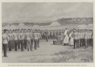 The Military Manoeuvres in Wilts and Dorset, the Bishop of Salisbury conducting Divine Service in Camp on Sunday, 21 August by William Barnes Wollen